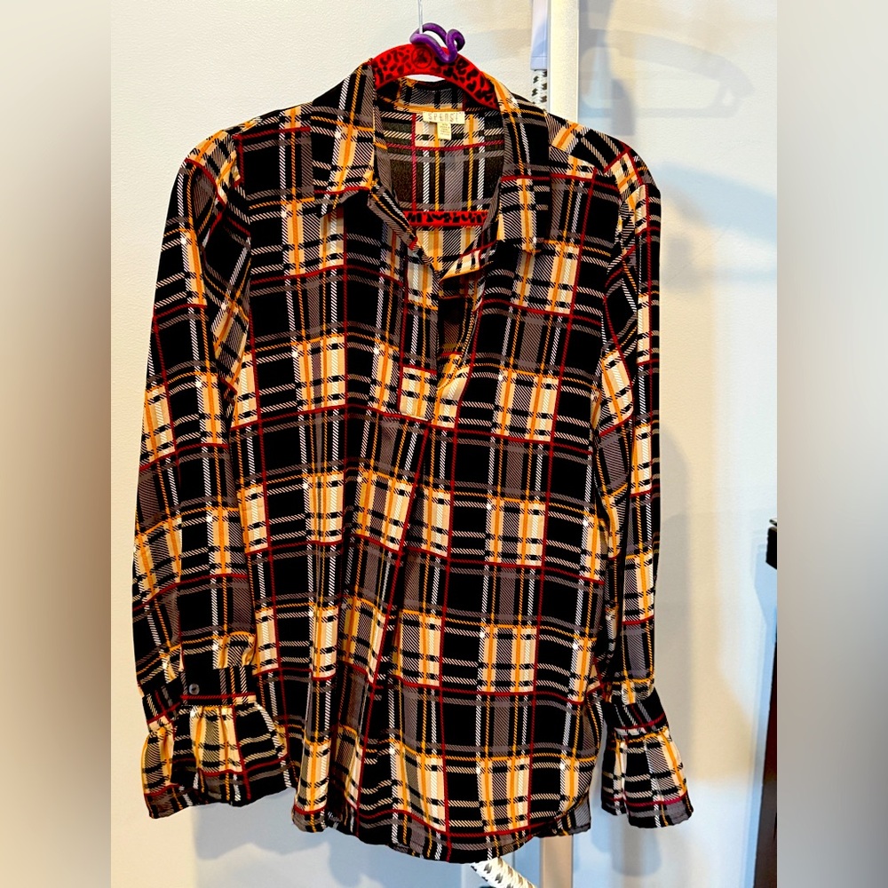 Plaid tunic silky top